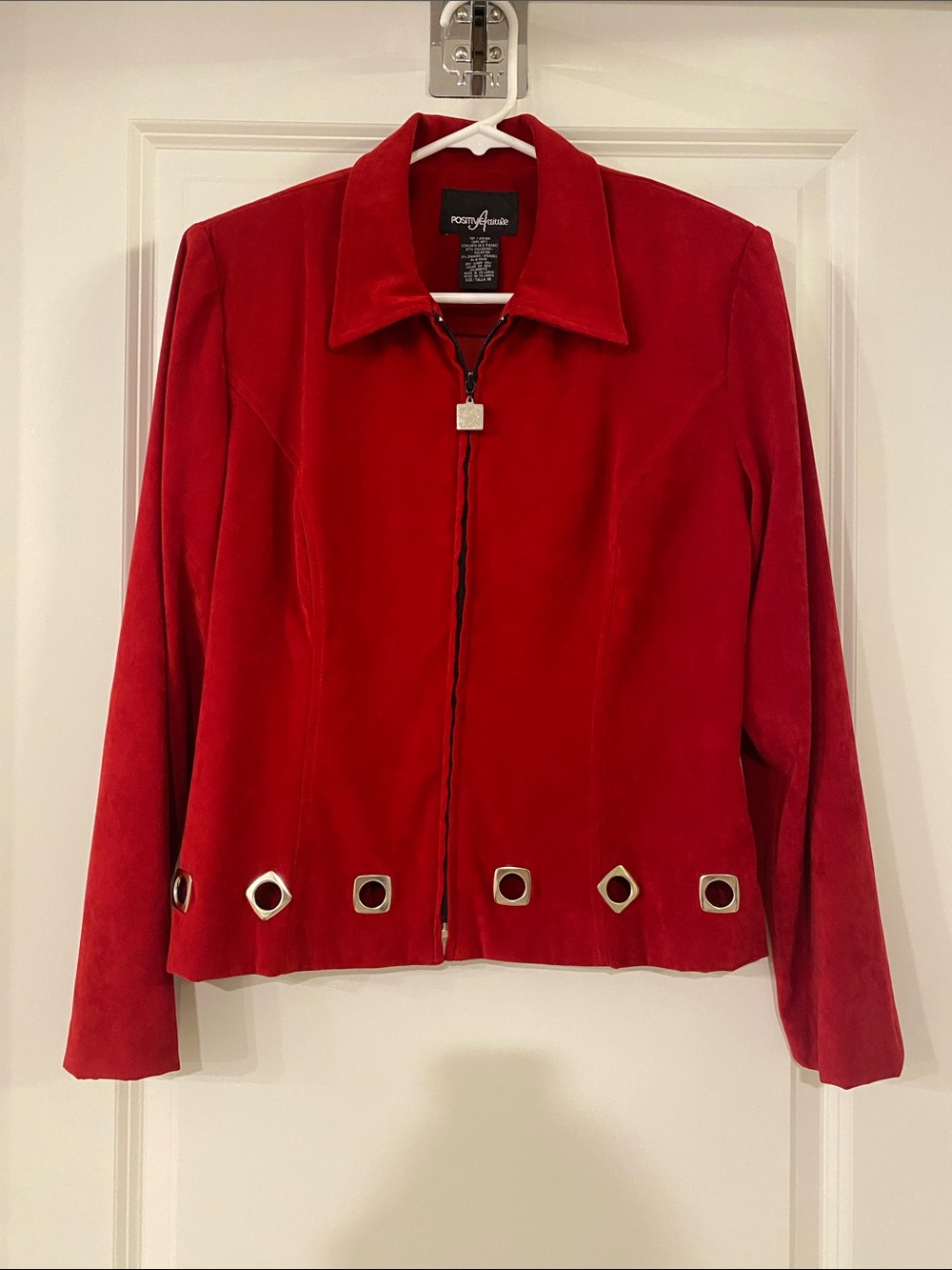 Positive Attitude Red Faux Suede Zip-Front Jacket